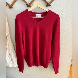 Vibrant Red V-Neck Cashmere Sweater